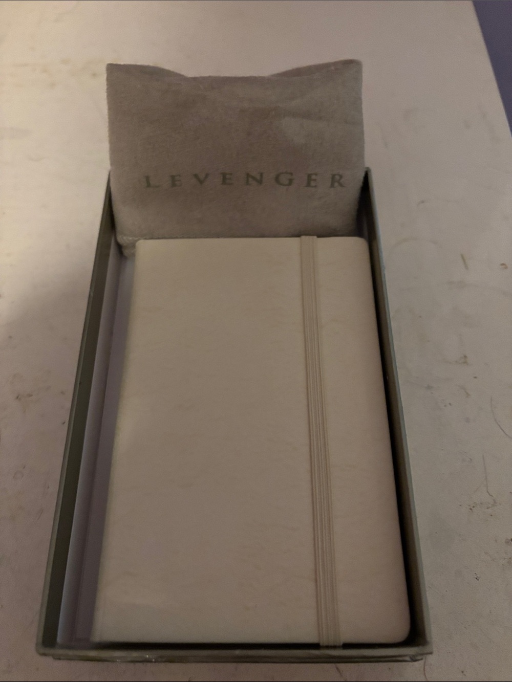 Levenger Cream Leather Pocket Notebook with Elastic Band